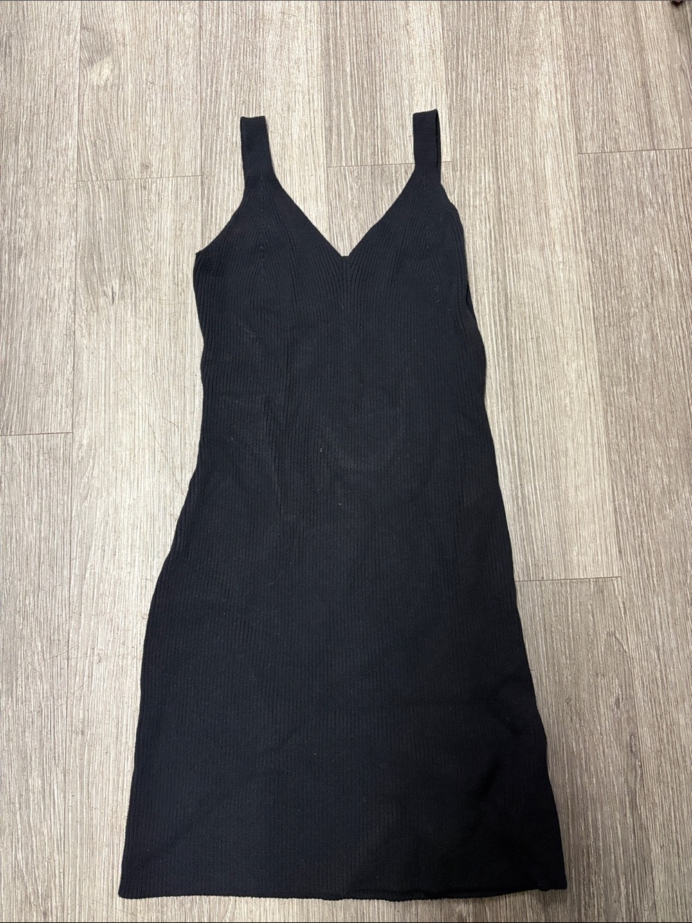 Abercrombie & Fitch Black Ribbed V-Neck Tank Midi Dress